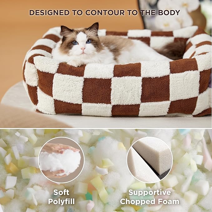 Lesure Cute Dog Bed for Small Dogs & Cats- Washable Puppy Beds,Cozy Rectangle Orthopedic Pet Sofa with Jacquard Shaggy Plush & Anti Slip Bottom,20x19x6inches