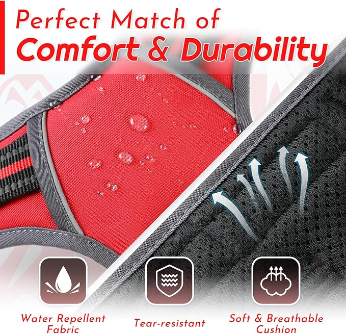 Eagloo Dog Harness Large Breed, No Pull Service Vest with Reflective Strips and Control Handle, Adjustable and Comfortable for Walking, No Choke Pet Harness with 2 Metal Rings, Red, XL