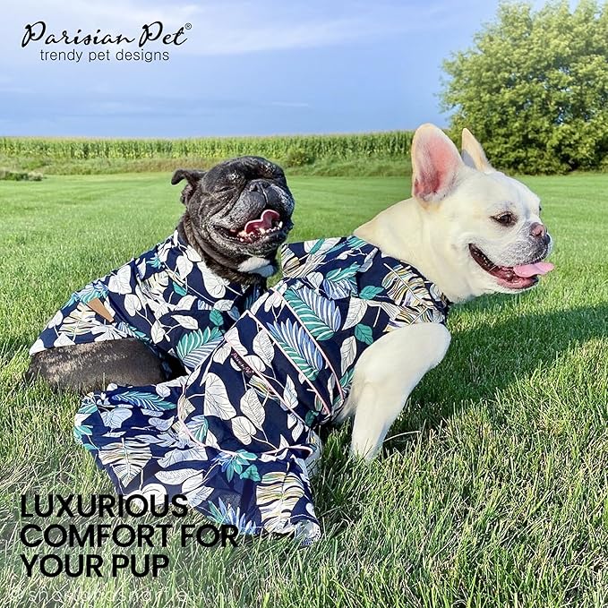 Parisian Pet Palm Leaves Dog Summer Dress - Magic Strap Closure Beach Outfit - Lightweight and Breathable for Small Dogs, Girls