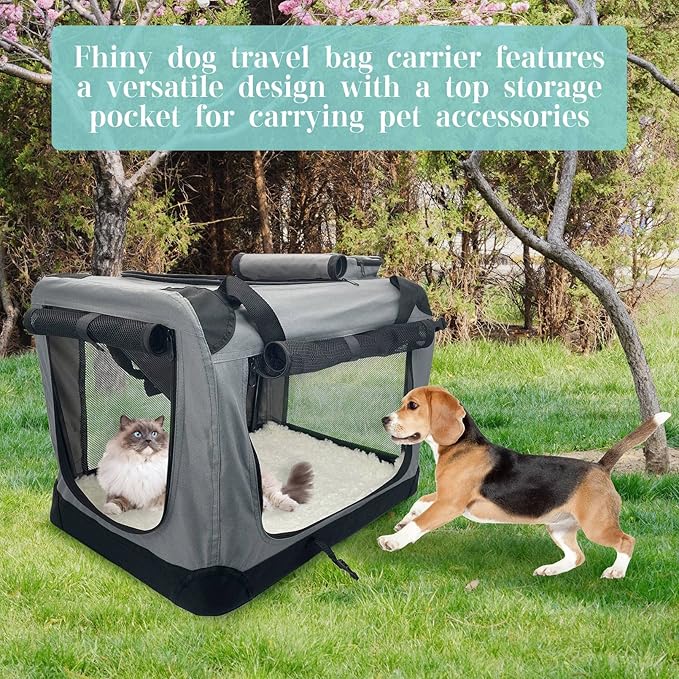 Fhiny Large Cat Carrier for 2 Cats, 24"x17"x17" Soft Dog Crate Collapsible Portable Travel Pet Carrier Bag Durable Breathable Foldable Kitten Carrier Bag for Puppy Cats Under 45 Lbs Grey