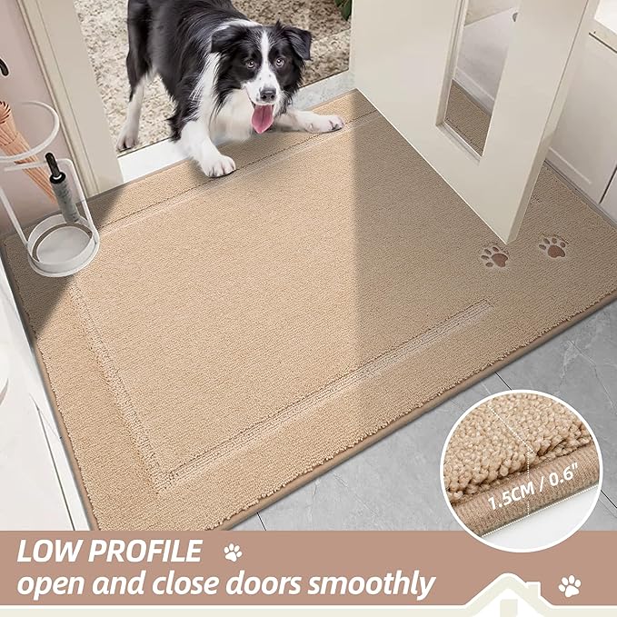 BEQHAUSE Dog Door Mat for Muddy Paws 20"x32" Dirt Trapper Absorbent Doormat Non Slip Entryway Rugs Washable Stain Resistant Welcome Floor Mat Soft Low-Profile for Front Back Door, Beige