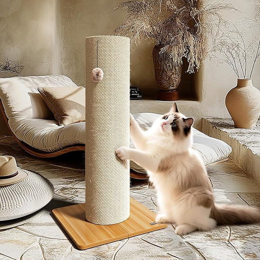 KAMABOKO 29.5" Cat Scratching Post, 7.5" Ultra-Large Diameter Natural Sisal Cat Scratch Post, Scratch-Resistant Tall Cat Scratcher for Indoor Cats, Protect Your Furniture, Beige, Pack of 1