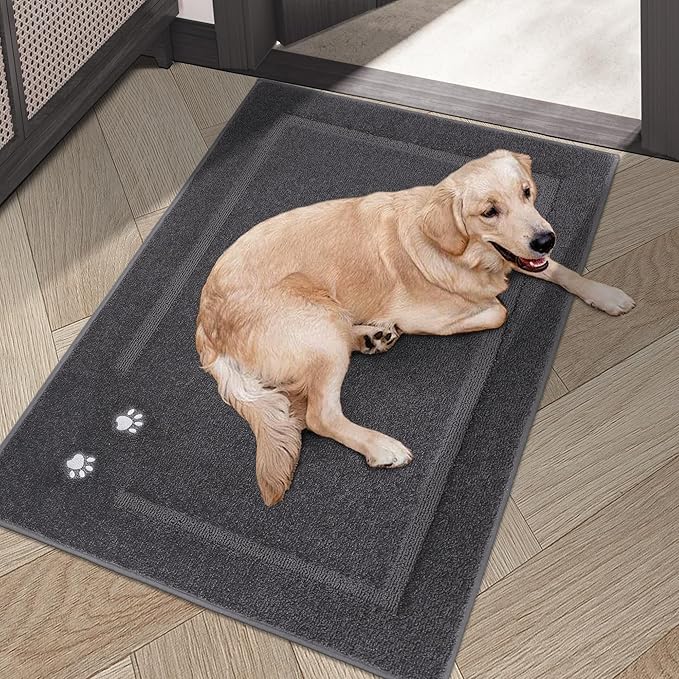 BEQHAUSE Dog Door Mat for Muddy Paws 32"x48" Dirt Trapper Absorbent Doormat Non Slip Entryway Rugs Washable Stain Resistant Welcome Floor Mat Soft Low-Profile for Front Back Door, Dark Grey