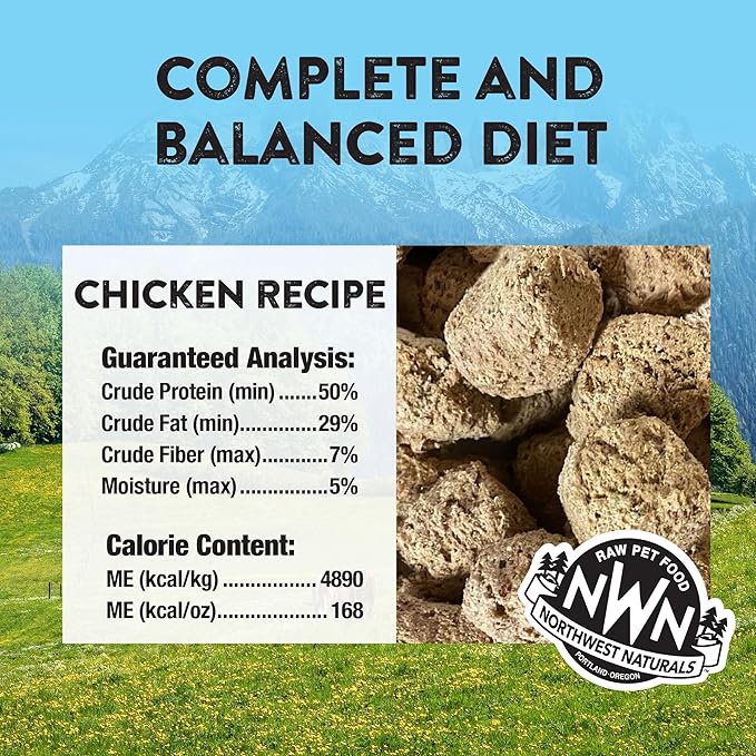 Northwest Naturals Freeze-Dried Chicken Dog Food - Bite-Sized Nuggets - Grain-Free, High-Protein, Raw Diet, Human-Grade Ingredients, All Natural, Premium Quality, Healthy & Nutritious - 12 Oz