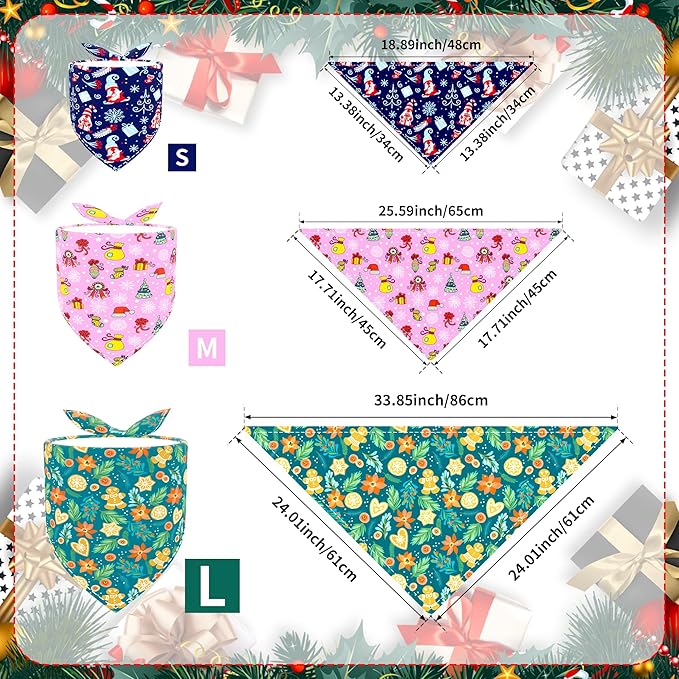 Christmas Dog Bandanas for Large Dogs Breed 7 Pcs Sewing Hemming Christmas Dog Bandanas XXL Adjustable Scarves Grooming L