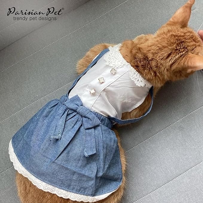 Parisian Pet Chambray Overall Dress - Lightweight and Fashionable Summer Clothes for Large Dogs - Sleeveless Overalls Girl XL