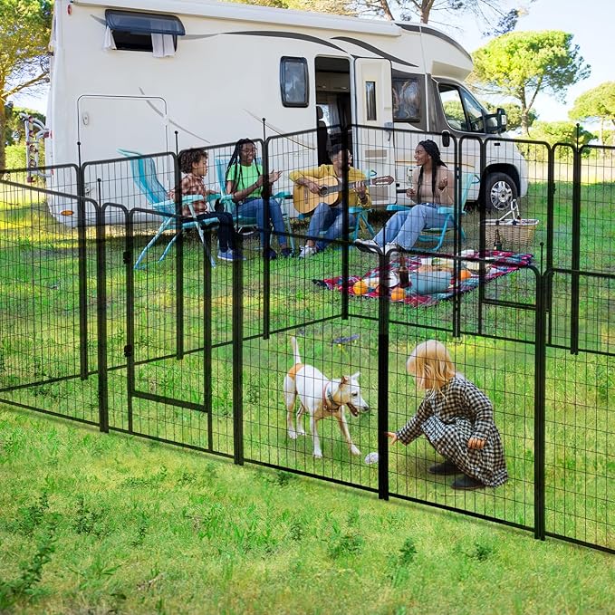 Dog Playpen Outdoor 16 Piece Panels Heavy Duty Dog Pen 26" W×50" H Anti-Rust Exercise Fence with Doors for Large/Medium Pet Play for RV Camping Yard
