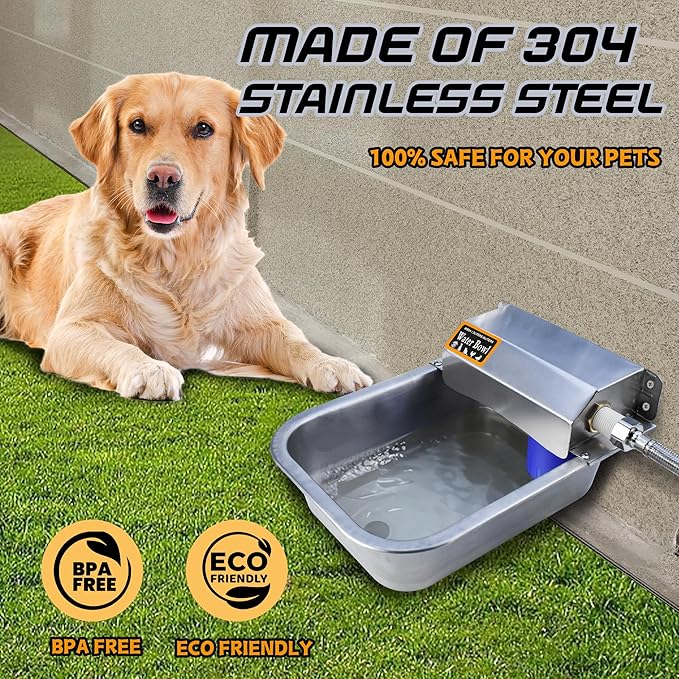 Automatic 304 Stainless Steel Dog Water Dispenser | 101oz/3L High-Volume Outdoor Pet Feeder | Auto-Fill, Anti-Tip, Wall/Ground Mount & Effortless-Clean Design