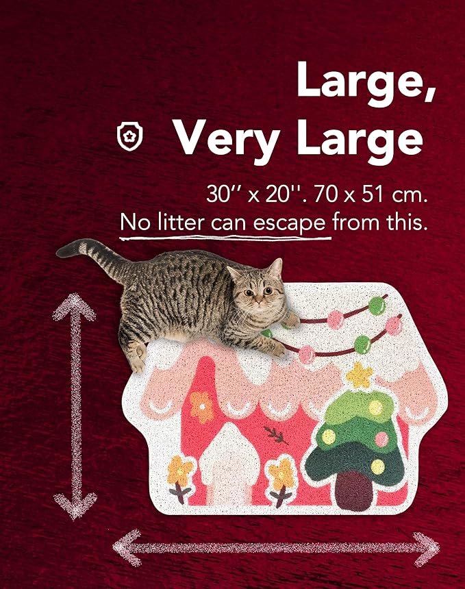 Lukamoo® Cute Cat Litter Mat (30’’x20’’), Large/L, for Kitty Litter & Cute Cat Litter Box, Litter Trapping Mat (Large (30'' x 20''), Snowy House)