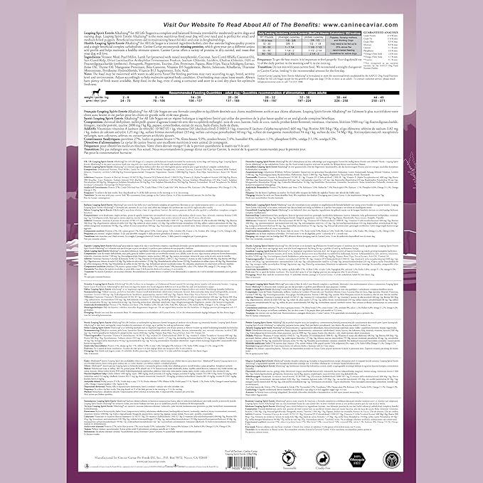 Canine Caviar - Leaping Spirit: Venison & Pearl Millet Alkaline Dry Dog Food, Limited Ingredients, Gluten-Free, Based on Science & Research, Veterinary Alternative Diet (22 Pound Bag)