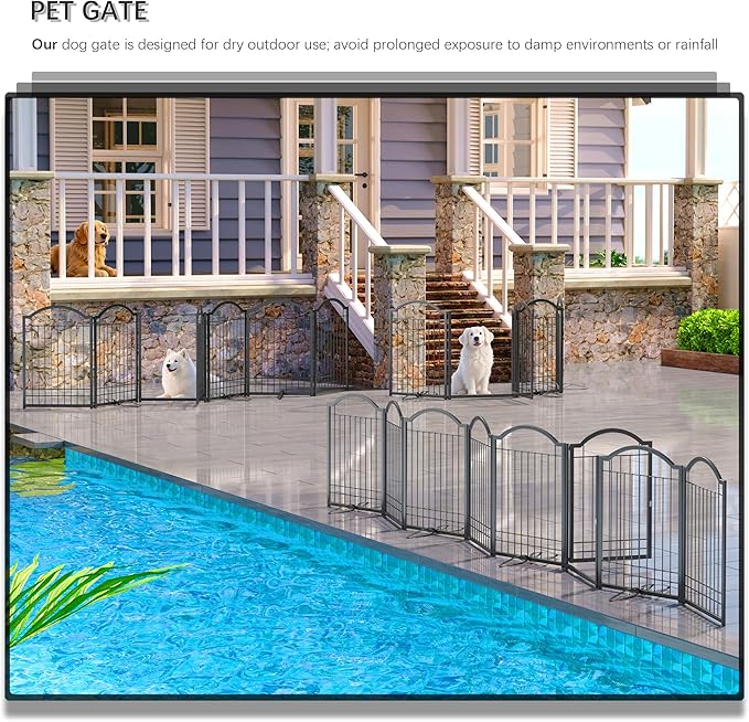 4NM Metal No Drilling Expandable Dog Gate, Extra Wide 144", Extra Tall 32" Free Standing Pet Gate with Door, Gates for Dogs Outdoor or Indoor, with 4PCS Support - Black