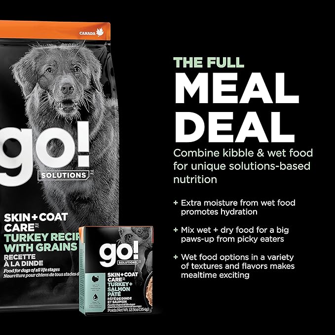 Go! Solutions Skin + Coat Care, Dry Dog Food, Turkey Recipe with Grains, 22 lb Bag