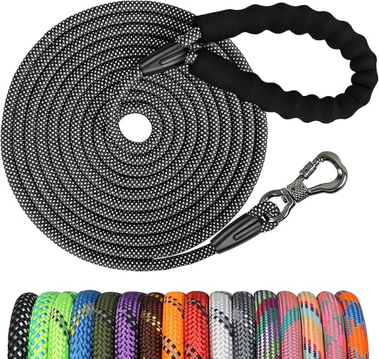 NTR Long Dog Leash, 50FT Check Cord with Swivel Lockable Hook and Comfortable Padded Handle for Dog Leash for Small Medium and Large Dogs Walking Training Hiking Camping Playing