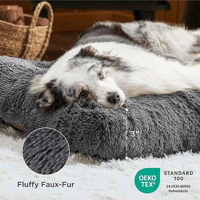 Bedsure Washable Extra Large Dog Bed for Crate, Faux Fur Dog Crate Pad for Large Breed, Plush Soft Comfort Dogs Sleeping Mat, Anti-Slip Pet Kennel Pad, 41" x 29", Dark Grey
