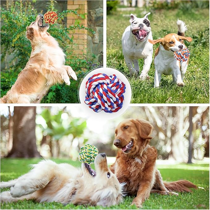Extra Large Rope Balls for Aggressive Chewers - 5 Pack Chew Toys for Medium Large Breeds, Dental Dog Balls, Puppy Teething Toys, Interactive Games