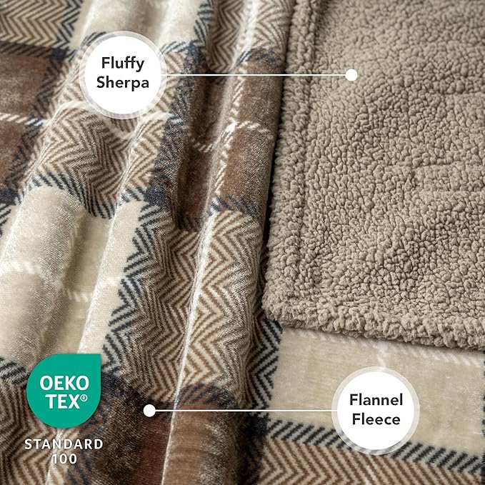 PetAmi Waterproof Dog Blanket for Medium Large Dog Puppy Cat Throw for Couch Cover Leakproof Protection, Sherpa Fleece, Reversible Soft Washable 60x40 Plaid Taupe