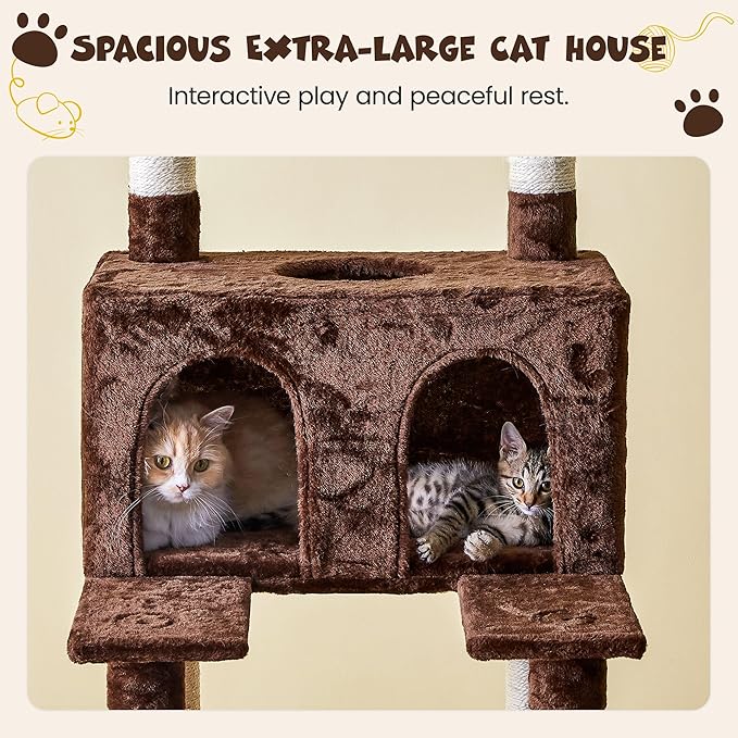 MWPO 74.8 inches Large Cat Tree with Sisal-Covered Scratching Posts & Condo, Tall Cat Tower Entertainment Playground Furniture for Cats & Kittens - Multiple Colors (Brown)