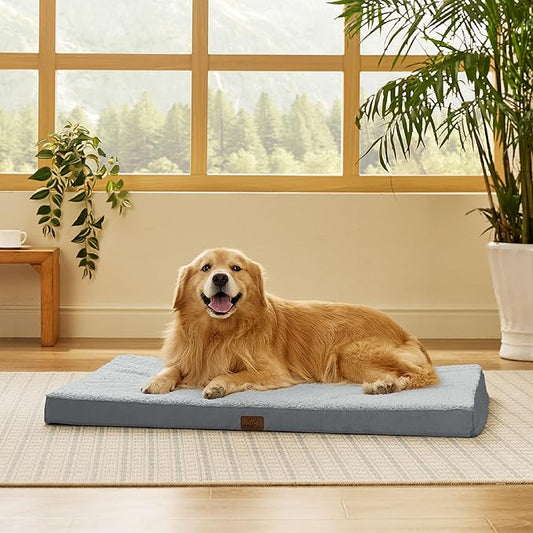 Bedsure XL Dog Beds Large Sized Dog -Orthopedic Flat Extra Large Pet Beds with Removable Washable Cover, Egg Crate Foam Mat, Suitable for Pet Up to 100 lbs