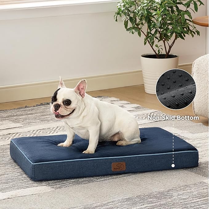 Bedsure Memory Foam Dog Bed Medium Size Dogs- Orthopedic Pet Beds for Crate with Removable Washable Cover and Nonskid Bottom - Plush Flannel Fleece Top Pet Mat, Navy