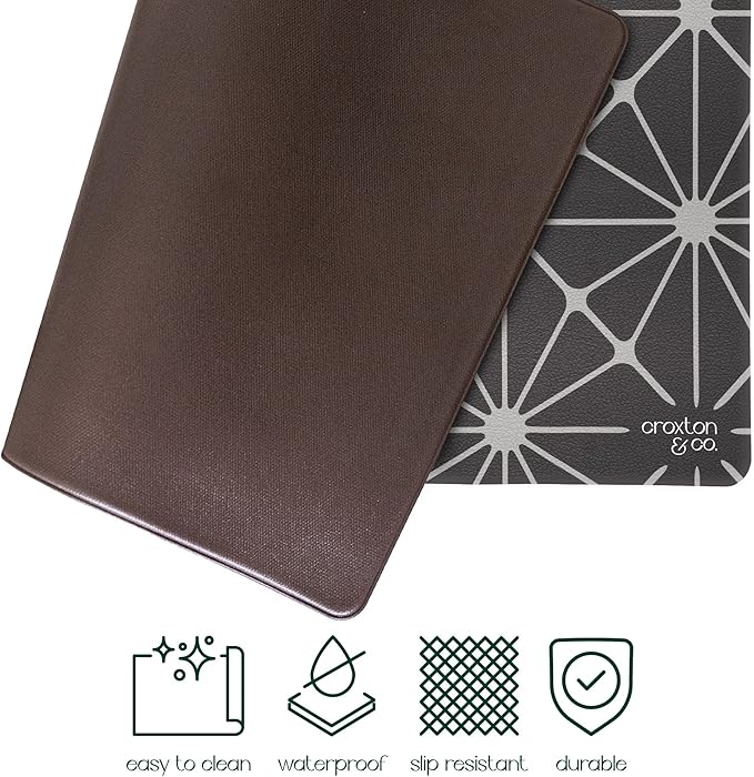 CROXTON & CO. Non-Slip Faux Leather Pet Feeding Mat for Dog Bowls | Large Bowl Mat for Food and Water | Durable, Easy-to-Clean Pet Food Mat for Floors | Size: 12"x18"