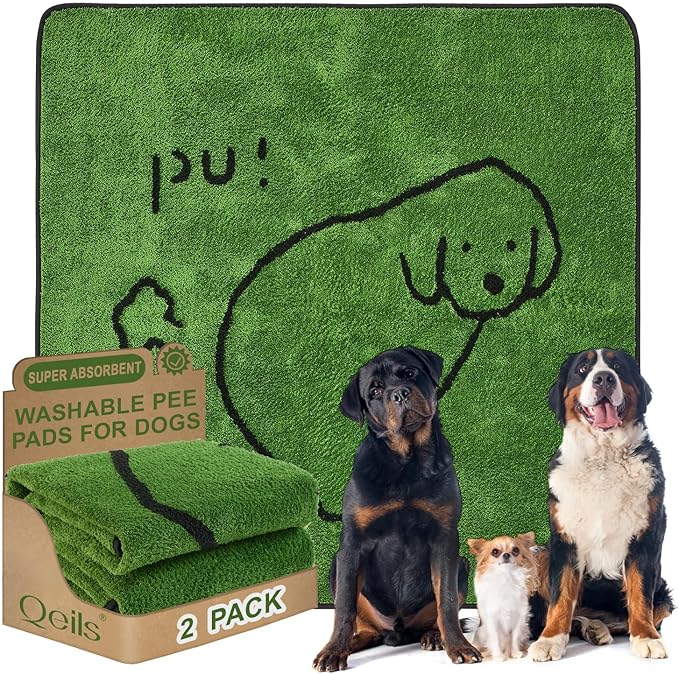 Qeils Reusable Puppy Pads, Washable Pee Pads for Dogs 2 Pack Durable Absorbent Leakproof Dog Training Pads for Home or Travel, Non-Slip Wee Wee Pads Potty Pads 48"x48"