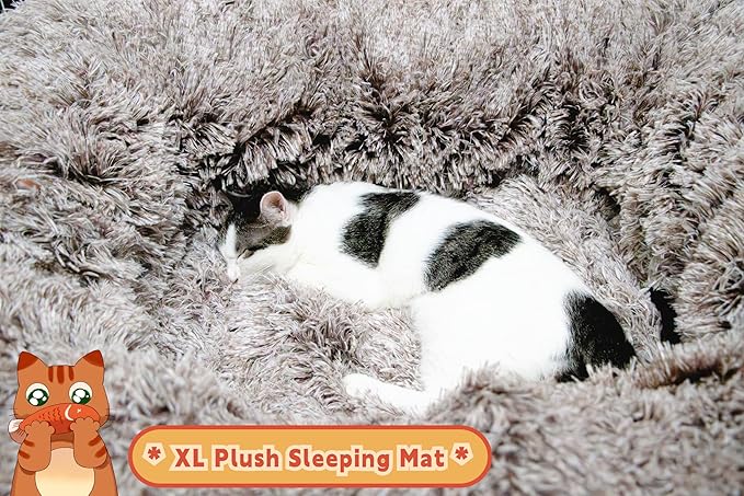 XxingSheep XL Cat Tunnel with Bed for Indoor Cats Peekaboo Cat Cave Donut Toy with Warm Mat,Yellow-Brown