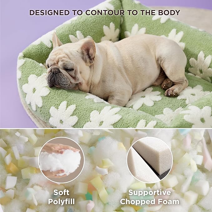 Lesure Cute Dog Bed for Medium Dogs - Washable Pet Beds,Cozy Rectangle Orthopedic Sofa with Jacquard Shaggy Plush & Anti Slip Bottom,30x24x8inches