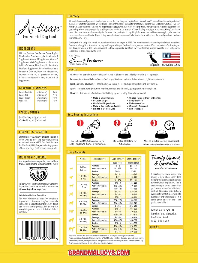 Grandma Lucy's Artisan Dog Food, Grain Free and Freeze-Dried - Artisan Chicken, 10Lb Bag