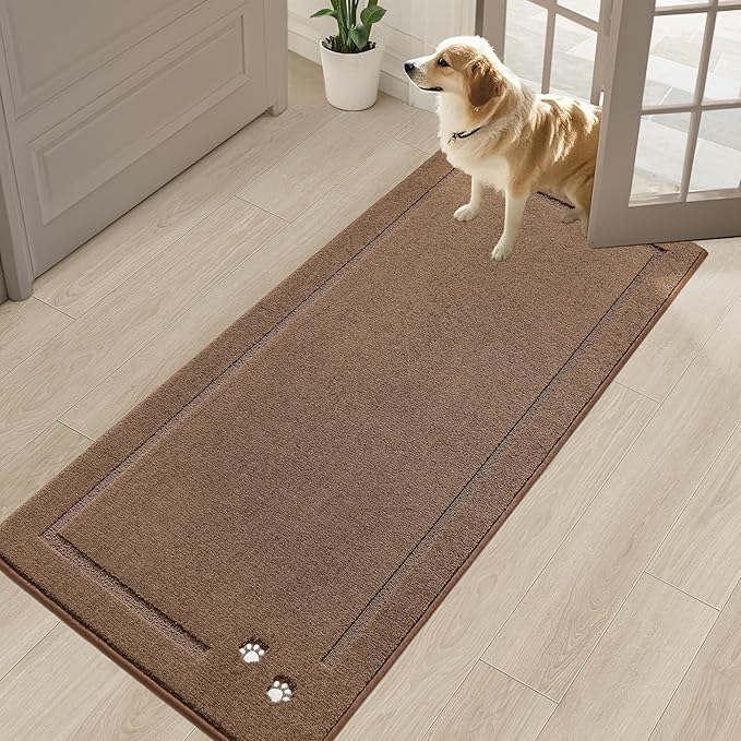 BEQHAUSE Dog Door Mat for Muddy Paws 32"x70" Dirt Trapper Absorbent Doormat Non Slip Entryway Rugs Washable Stain Resistant Welcome Floor Mat Soft Low-Profile for Front Back Door, Brown