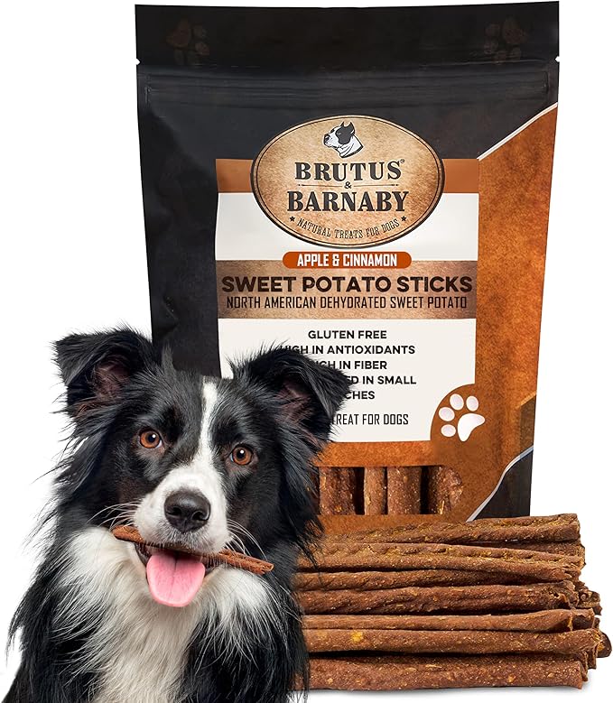 BRUTUS & BARNABY USA Sweet Potato Dog Treats - Crunchy Grain Free Cinnamon Apple Sticks, Promotes Positive Gut Health with Natural Anti-Diarrhea Properties (Cinnamon & Apple, 2 lb)
