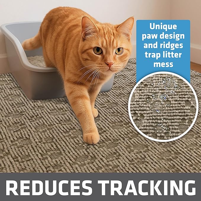 Drymate Premium Cat Litter Trapping Mat (Debossed Paw), Traps Mess from Box, Protects Floors, Urine-Proof, Machine Washable, Soft on Kitty Paws, Absorbent, Waterproof (USA Made, Recycled Content)