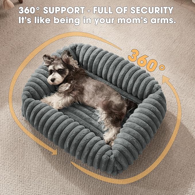 Dog Beds Large Sized Dog, Washable Orthopedic Pet Bed with Removable Cover, Rectangle Soft Calming Sleeping Puppy Bed Durable Pet Cuddler with Anti-Slip Bottom, 36"x27"x8" Grey