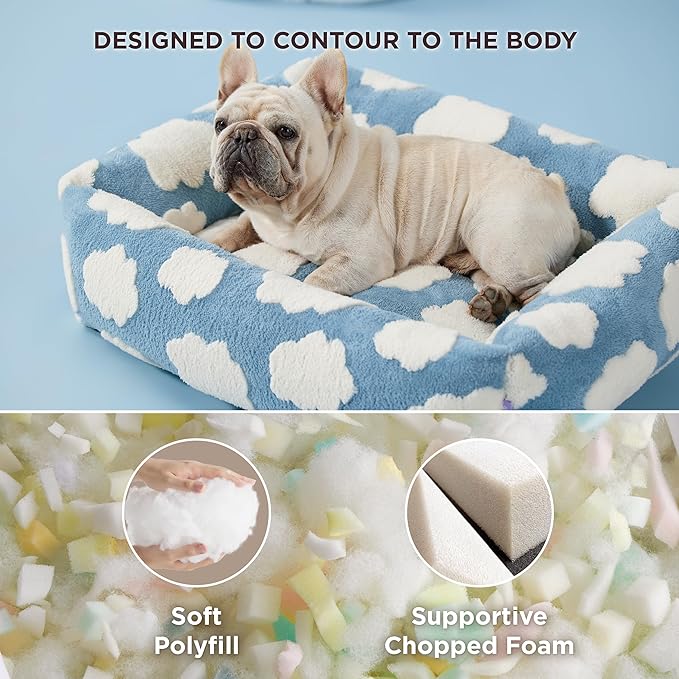 Lesure Cute Dog Bed for Medium Dogs - Washable Pet Beds,Cozy Rectangle Orthopedic Sofa with Jacquard Shaggy Plush & Anti Slip Bottom,30x24x8inches