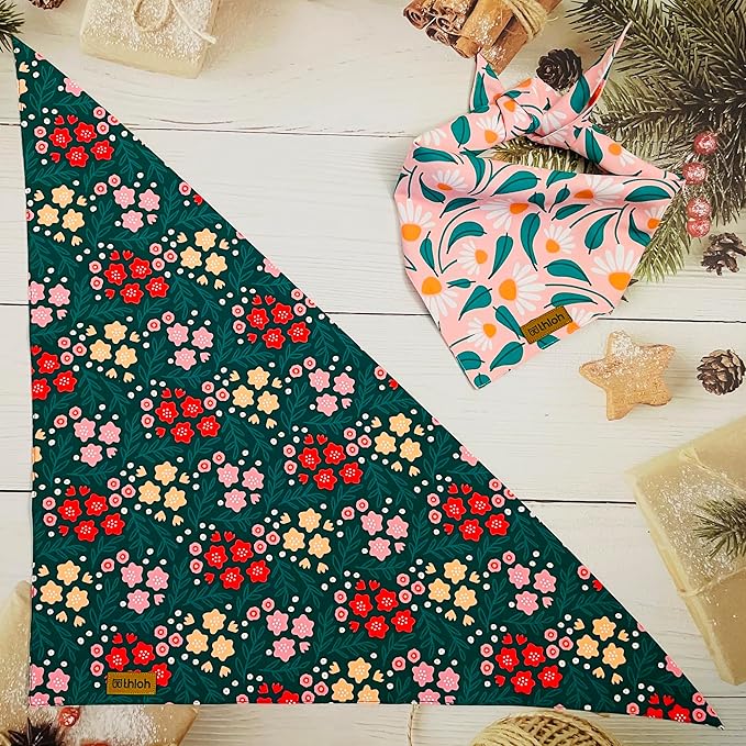 Spring Dog Bandanas - 2 Pack Floral Dog Scarf for Boy & Girl, Premium Durable Fabric, Adjustable Fit, Gift for Dogs, Daisy Bandana for Large and Extra Large Dogs (X-Large)