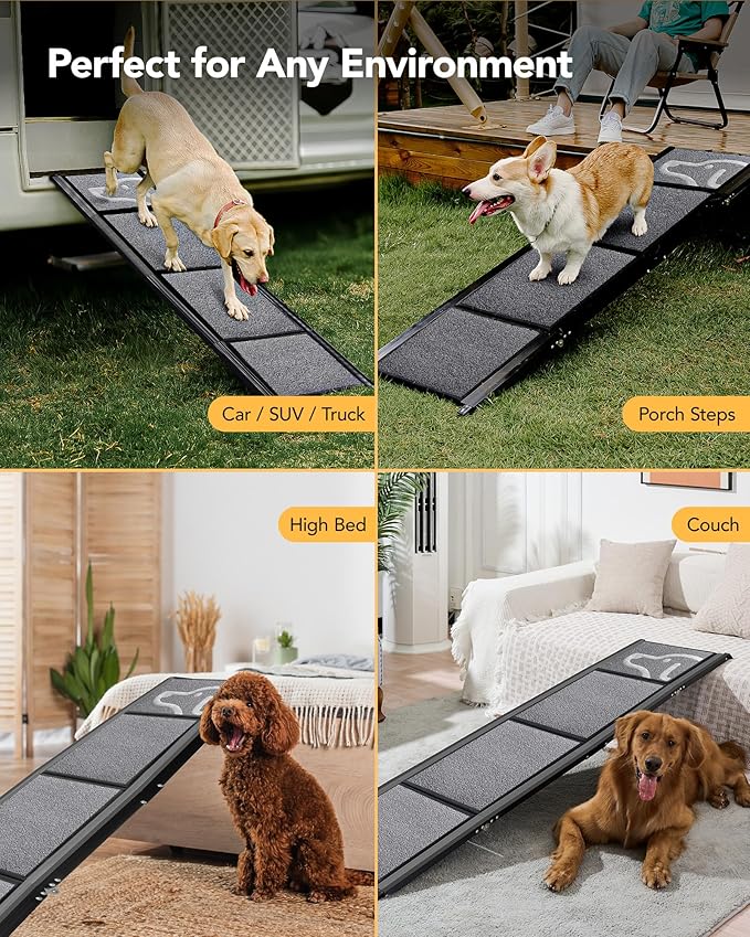 Upgraded Dog Ramp for Car 63" Long & 19.7" Wider Portable Dog Ramps for Large Dogs with Non-Slip Rug Surface for SUV Car & Truck, Up to 250LBS