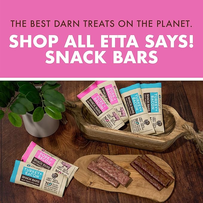 etta says! Pork + Bacon Snack Bars - Premium All Natural Meat Treats for Dogs - Human Grade - Made in The USA (6 Count Pack of 1)