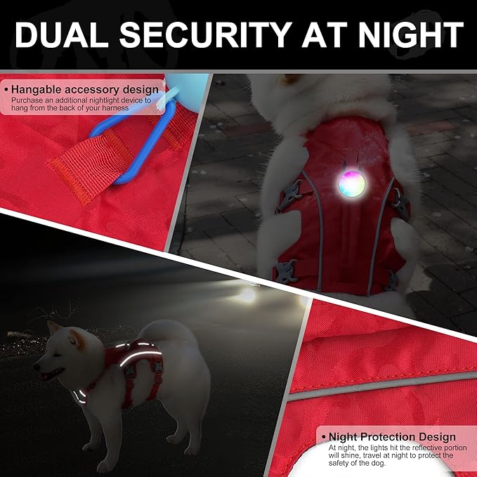 Escape Proof Dog Harness Medium Sized Dog, Lightweight Full Body Pet Vest with Lift Handle and Leash Clip, Reflective Adjustable No Slip Dog Harness for Daily Walking(Red,Chest:17-32")