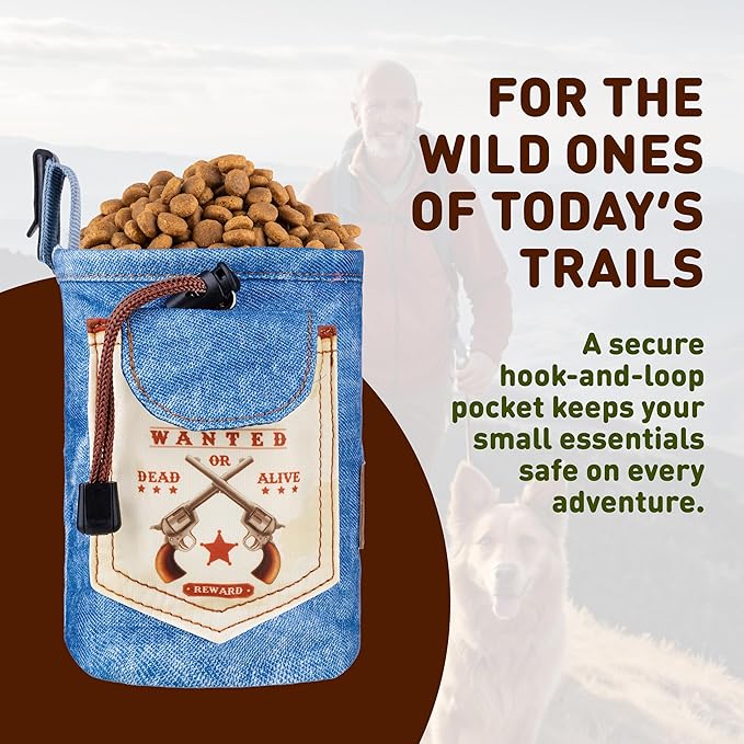 INSPECTOR TAIL Dog Treat Pouch w Cord Closure to Prevent Spills | 2 Cup Size | Hands Free - 4 Ways to Wear Tote | Pockets for Snacks Toys Poop Bags Keys Cards | Pet Training Walking & Rewarding Holder