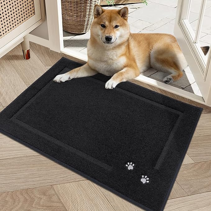 BEQHAUSE Dog Door Mat for Muddy Paws 20"x32" Dirt Trapper Absorbent Doormat Non Slip Entryway Rugs Washable Stain Resistant Welcome Floor Mat Soft Low-Profile for Front Back Door, Black