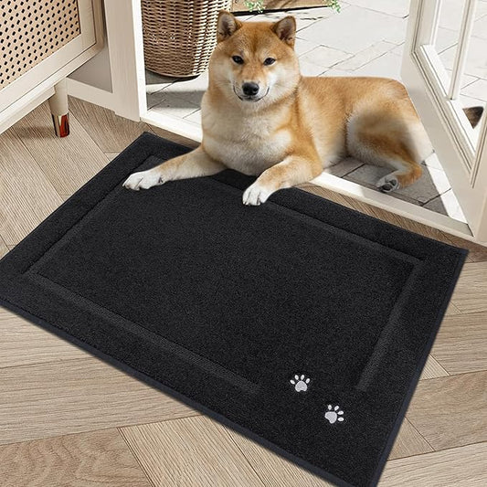 BEQHAUSE Dog Door Mat for Muddy Paws 20"x32" Dirt Trapper Absorbent Doormat Non Slip Entryway Rugs Washable Stain Resistant Welcome Floor Mat Soft Low-Profile for Front Back Door, Black