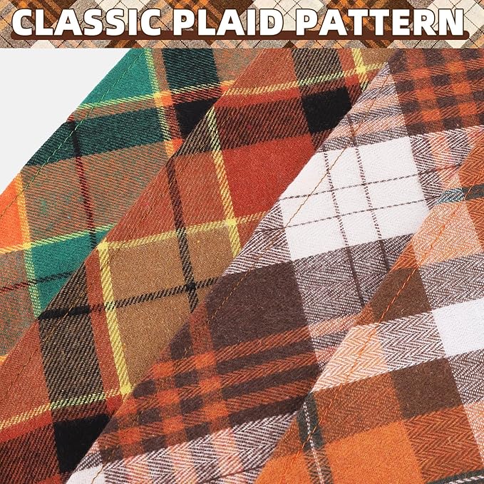 KOOLTAIL Thanksgiving Fall Dog Bandanas 4 Pack - Soft Breathable Washable Plaid Pet Scarf Bibs Kerchief, Dog Autumn Costume, Holiday Triangle Towel for Girl Boy Small Medium Large Dogs Cats, Orange L