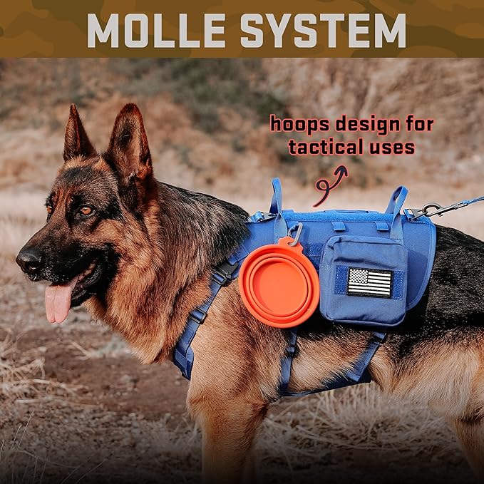 Forestpaw Dog Harness Medium Sized,Tactical Dog Harness with Handle,No Pull Military Style Service Dog Vest with Pockets Adjustable for Medium Large Dogs,Blue,Chest 15.5-25.5"