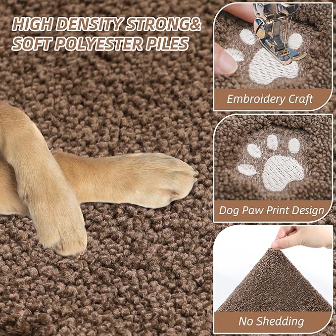 BEQHAUSE Dog Door Mat for Muddy Paws 24"x36" Dirt Trapper Absorbent Doormat Non Slip Entryway Rugs Washable Stain Resistant Welcome Floor Mat Soft Low-Profile for Front Back Door, Brown