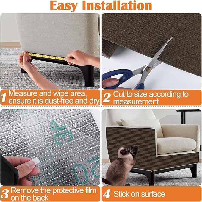 Cat Scratch Furniture Protector - 138" x 17" Trimmable Self-Adhesive Cats Claws Scratch Pads, DIY Cat Climbing Couch Protector for Scratch Post Cat Tree Replacement Indoor (Brown)