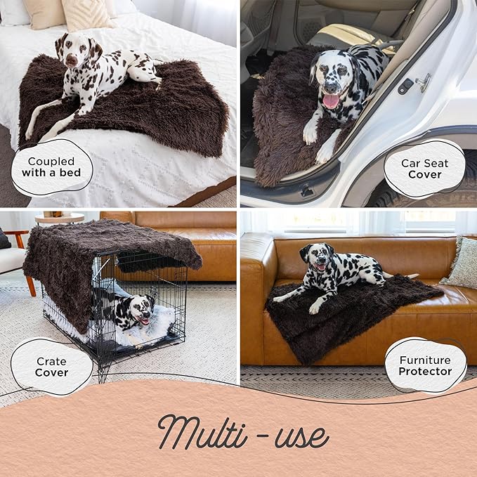 Best Friends by Sheri Calming Shag Dog Blanket – Ultra Soft Faux Fur Pet Throw, Anxiety-Relief, Lightweight Warm Bed Cover for Dogs and Cats, Machine Washable, Dark Brown, 30" x 40"