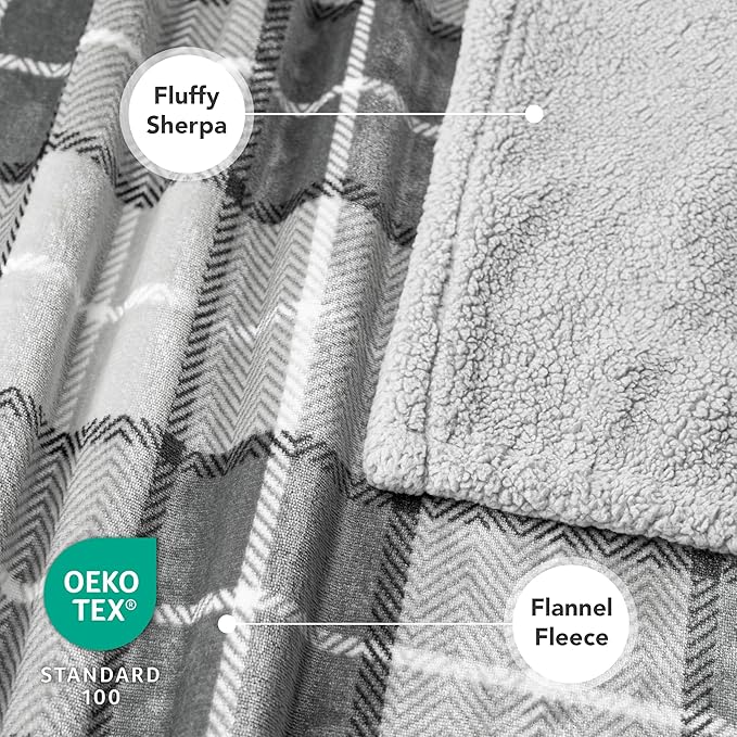 PetAmi Waterproof Dog Blanket for Small Medium Dog Puppy Cat Throw for Couch Cover Leakproof Protection, Sherpa Fleece, Reversible Soft Washable 29x40 Plaid Light Gray