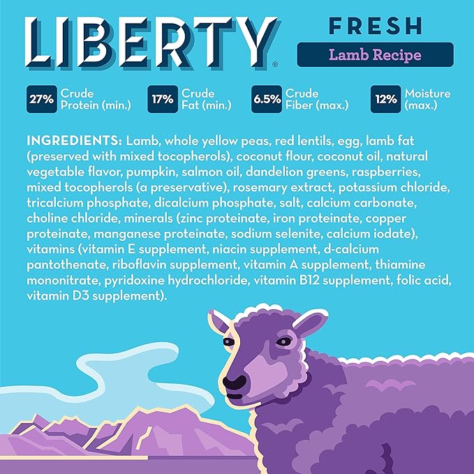Bixbi Liberty Grain Free Dry Dog Food, Lamb Recipe, 11 lbs - Fresh Meat, No Meat Meal, No Fillers for Easy Digestion - USA Made