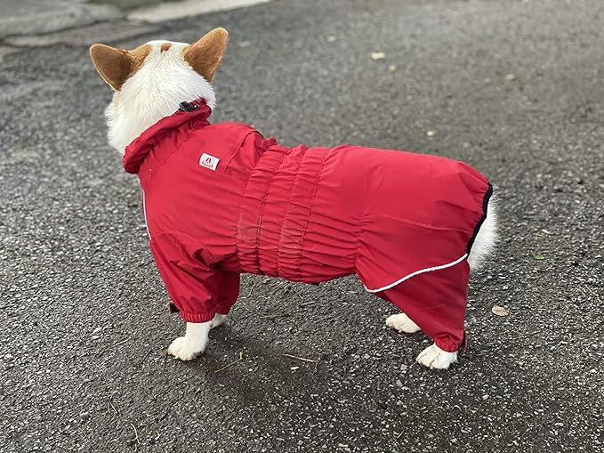 Dogs Waterproof Jacket, Lightweight Waterproof Jacket Reflective Safety Dog Raincoat Windproof Snow-Proof Dog Vest for Small Medium Large Dogs Corgis Dachshund Red D-S