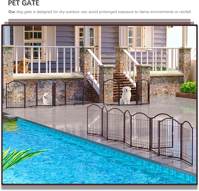 4NM Metal No Drilling Expandable Dog Gate, Extra Wide 144", Extra Tall 32" Free Standing Pet Gate with Door, Gates for Dogs Outdoor or Indoor, with 4PCS Support - Espresso