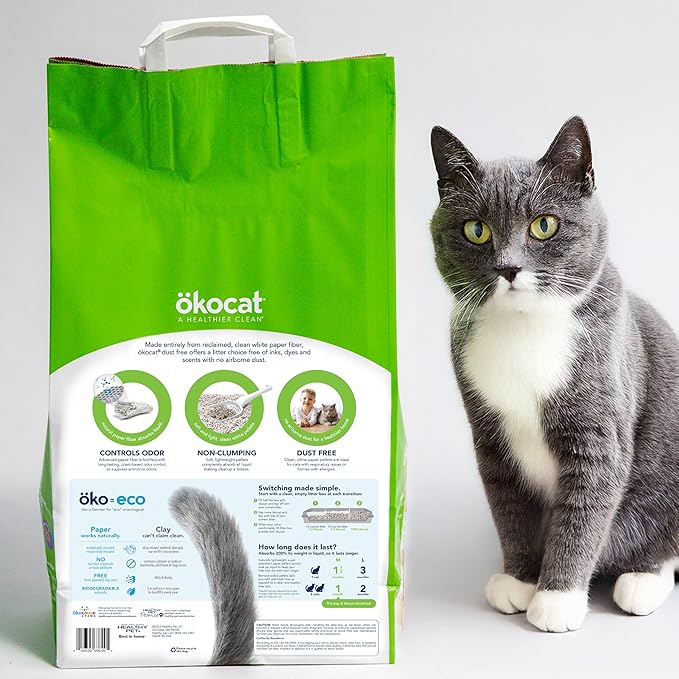 ökocat Dust Free Non-Clumping Paper Pellet Cat Litter, Unscented, 11.7 pounds - Natural Ingredients, Controls Odor, Dust Free, Great for Homes with Allergies, Postsurgical Needs